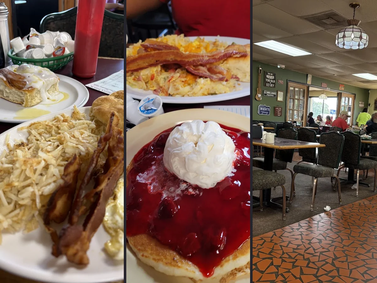 Breakfast plates on a diner table