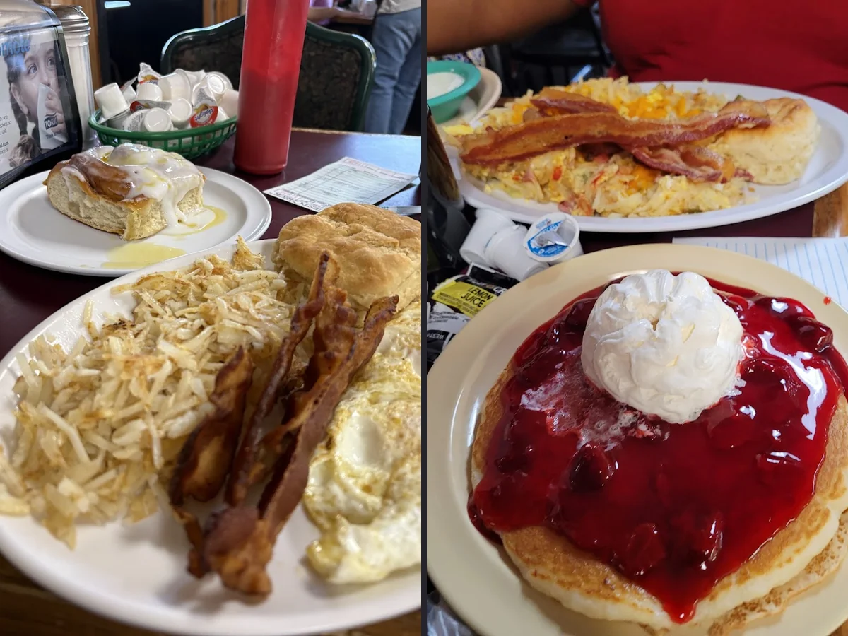 Breakfast plates on a diner table