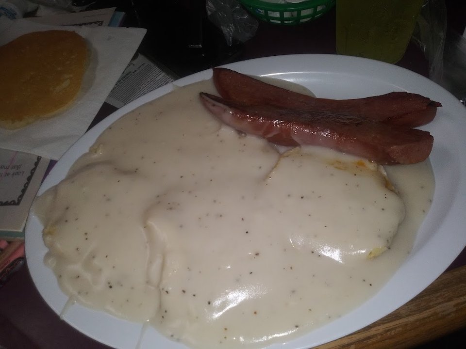 Biscuit and Gravy and Smoked Sausage Link